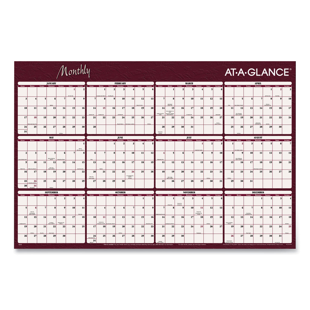 Reversible Horizontal Erasable Wall Planner, 48 x 32, Assorted Sheet Colors, 12-Month (Jan to Dec): 2024