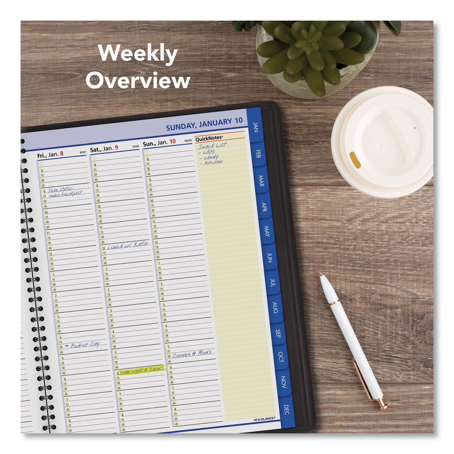 At-A-Glance QuickNotes Appointment Book Planner - Large Size - Julian Dates - Weekly, Monthly - 12 Month - January 2024 - December 2024 - 8:00 AM to 8:45 PM - Quarter-hourly, 8:00 AM to 8:45 PM - Monday - Sunday - 1 Week, 1 Month Double Page Layout - - 7