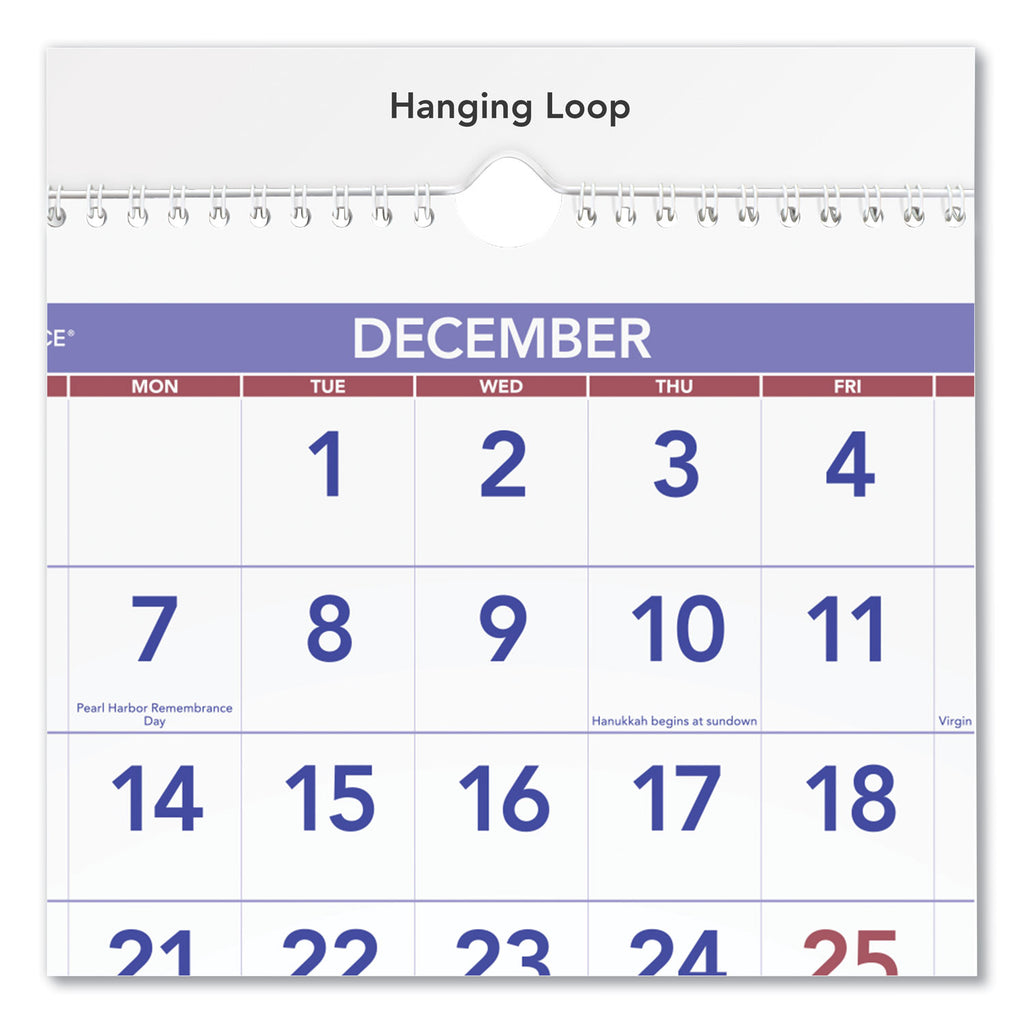 Deluxe Three-Month Reference Wall Calendar, Vertical Orientation, 12 x 27, White Sheets, 14-Month (Dec to Jan): 2023 to 2025