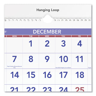 Deluxe Three-Month Reference Wall Calendar, Vertical Orientation, 12 x 27, White Sheets, 14-Month (Dec to Jan): 2023 to 2025