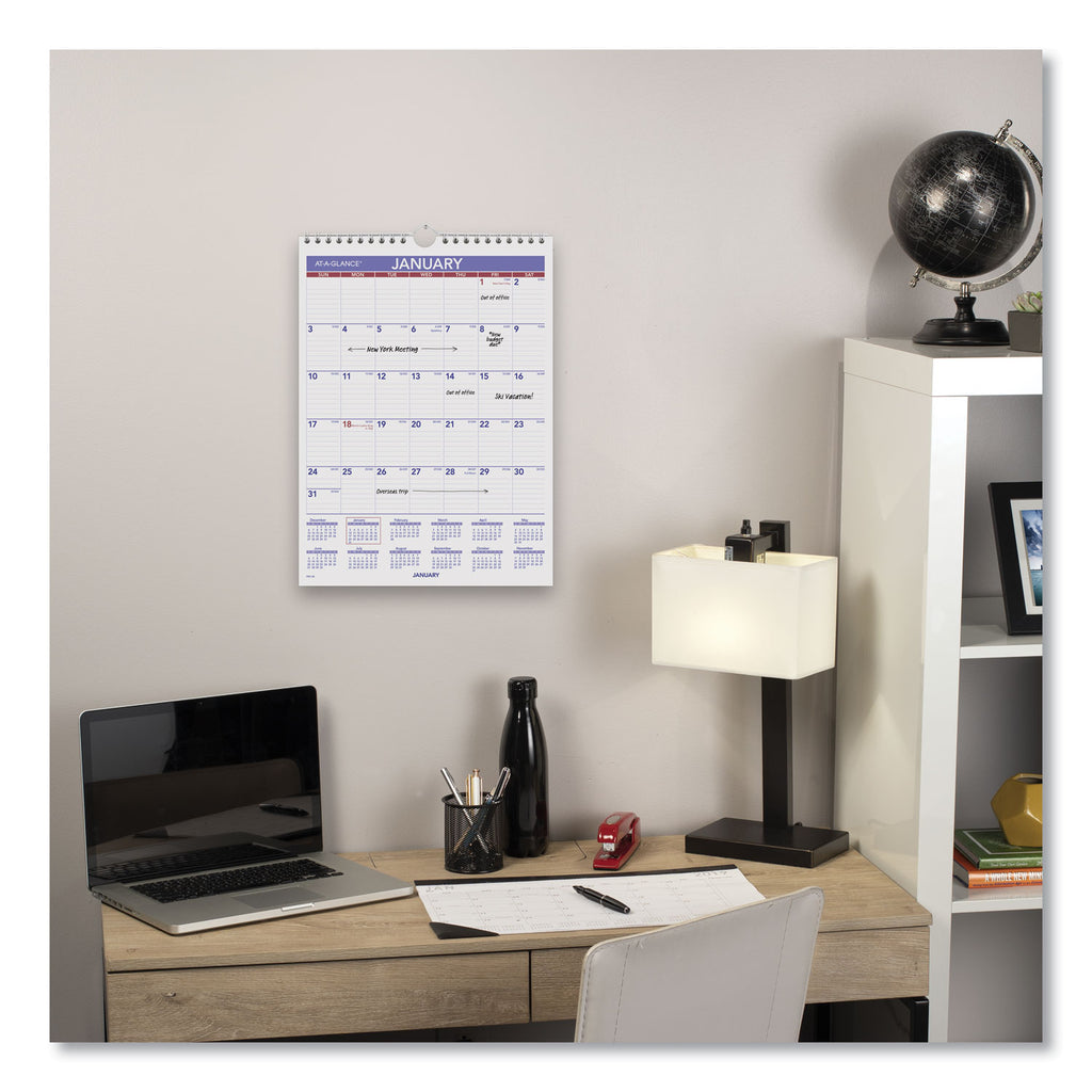 Monthly Wall Calendar with Ruled Daily Blocks, 8 x 11, White Sheets, 12-Month (Jan to Dec): 2024