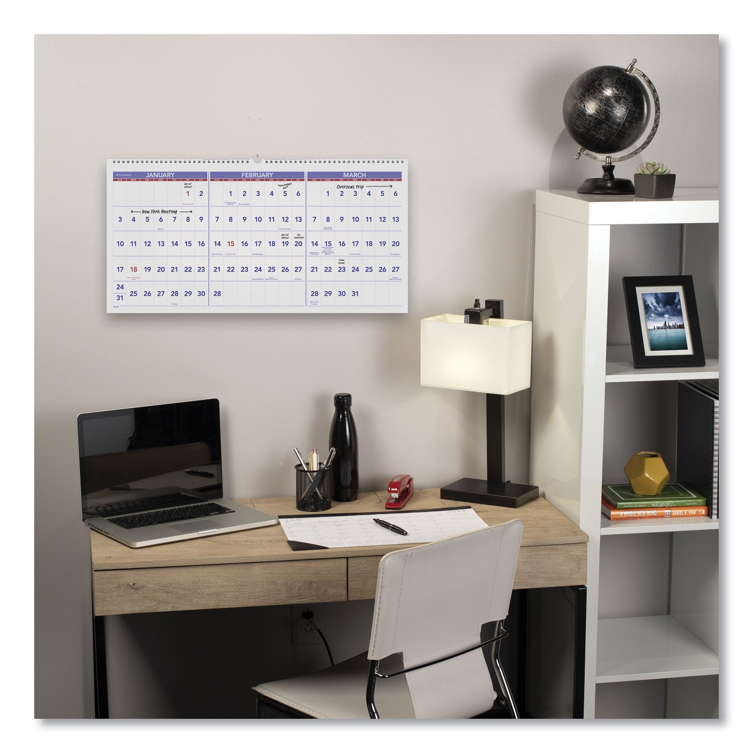 Deluxe Three-Month Reference Wall Calendar, Horizontal Orientation, 24 x 12, White Sheets, 15-Month (Dec-Feb): 2023 to 2025 - 3