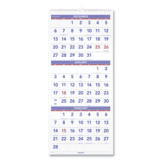 Deluxe Three-Month Reference Wall Calendar, Vertical Orientation, 12 x 27, White Sheets, 14-Month (Dec to Jan): 2023 to 2025