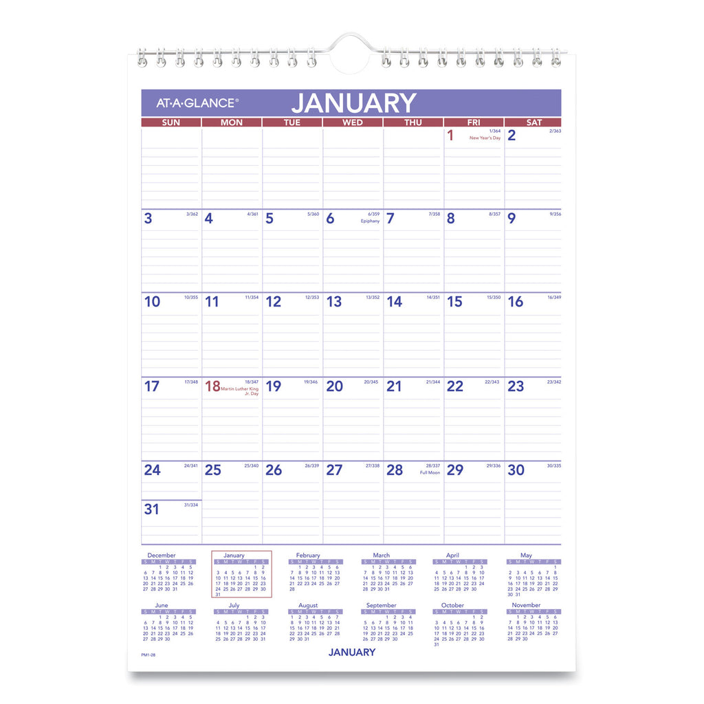 Monthly Wall Calendar with Ruled Daily Blocks, 8 x 11, White Sheets, 12-Month (Jan to Dec): 2024