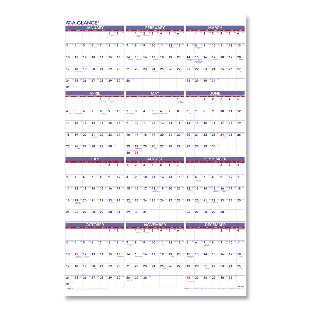 Yearly Wall Calendar, 24 x 36, White Sheets, 12-Month (Jan to Dec): 2024