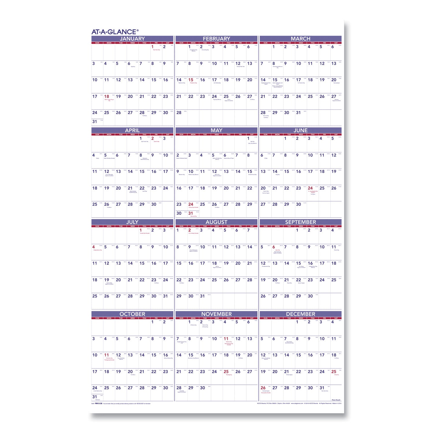 Yearly Wall Calendar, 24 x 36, White Sheets, 12-Month (Jan to Dec): 2024 - 1