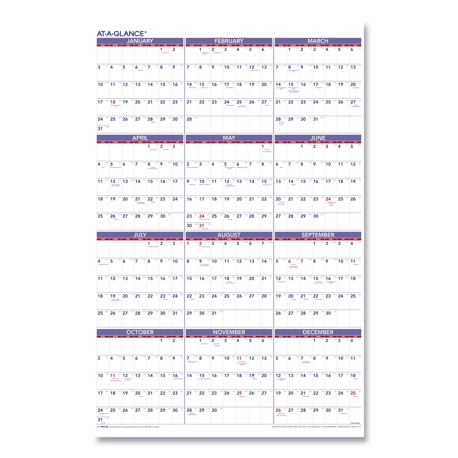 Yearly Wall Calendar, 24 x 36, White Sheets, 12-Month (Jan to Dec): 2024