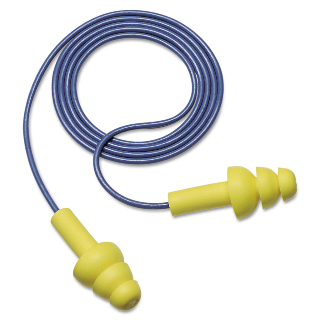 E-A-R UltraFit Earplugs, Corded, Premolded, Yellow, 100 Pairs - 