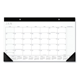 Contemporary Monthly Desk Pad, 18 x 11, White Sheets, Black Binding/Corners,12-Month (Jan to Dec): 2024