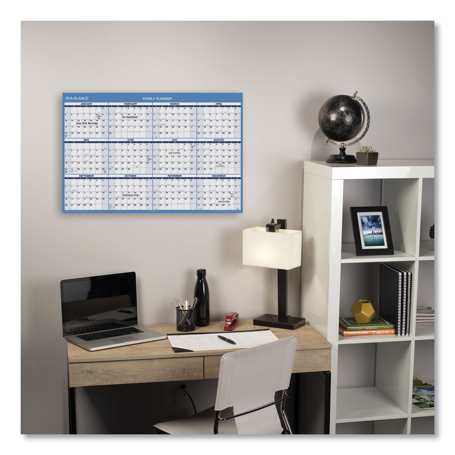 Horizontal Reversible/Erasable Wall Planner, 48 x 32, White/Blue Sheets, 12-Month (Jan to Dec): 2024 - 3