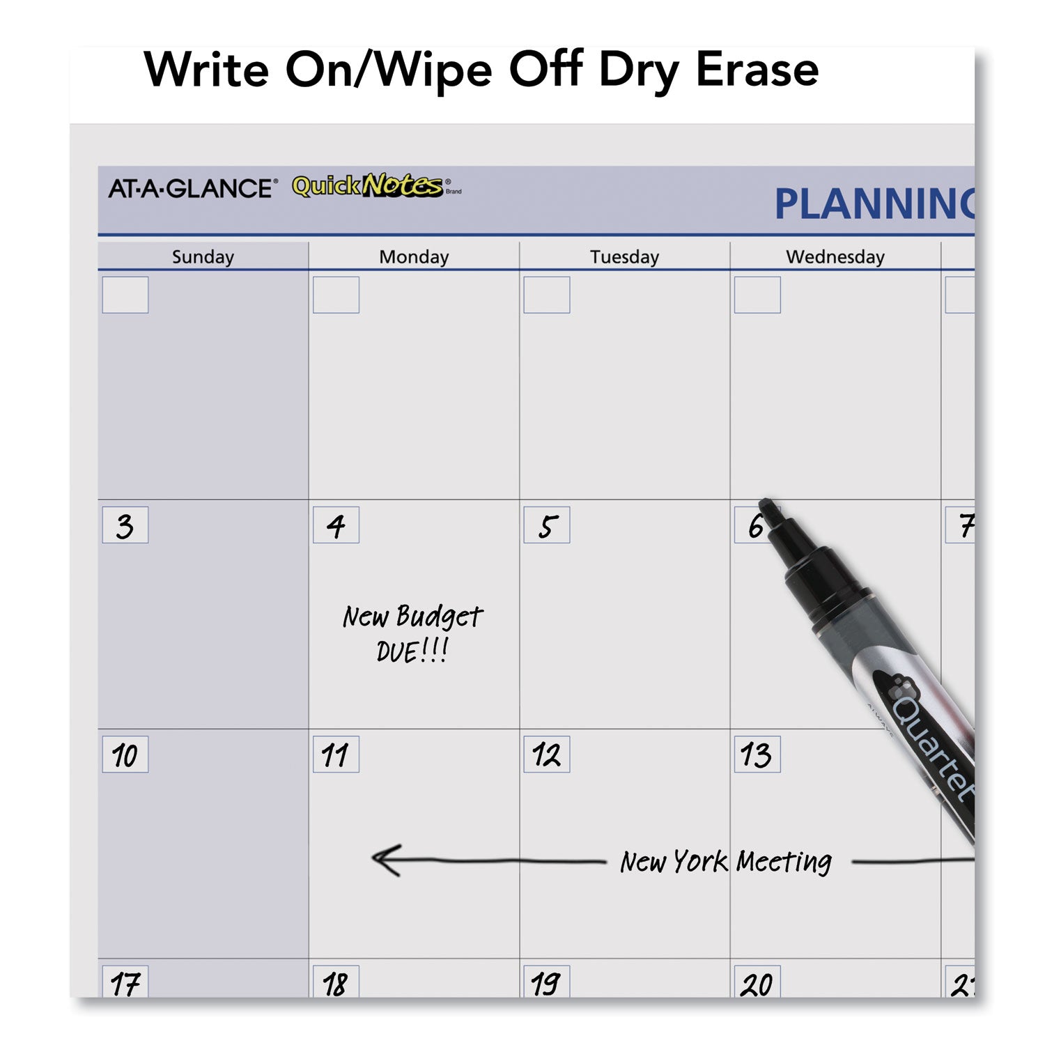 QuickNotes Mini Erasable Wall Planner, 16 x 12, White/Blue/Yellow Sheets, 12-Month (Jan to Dec): 2024 - 