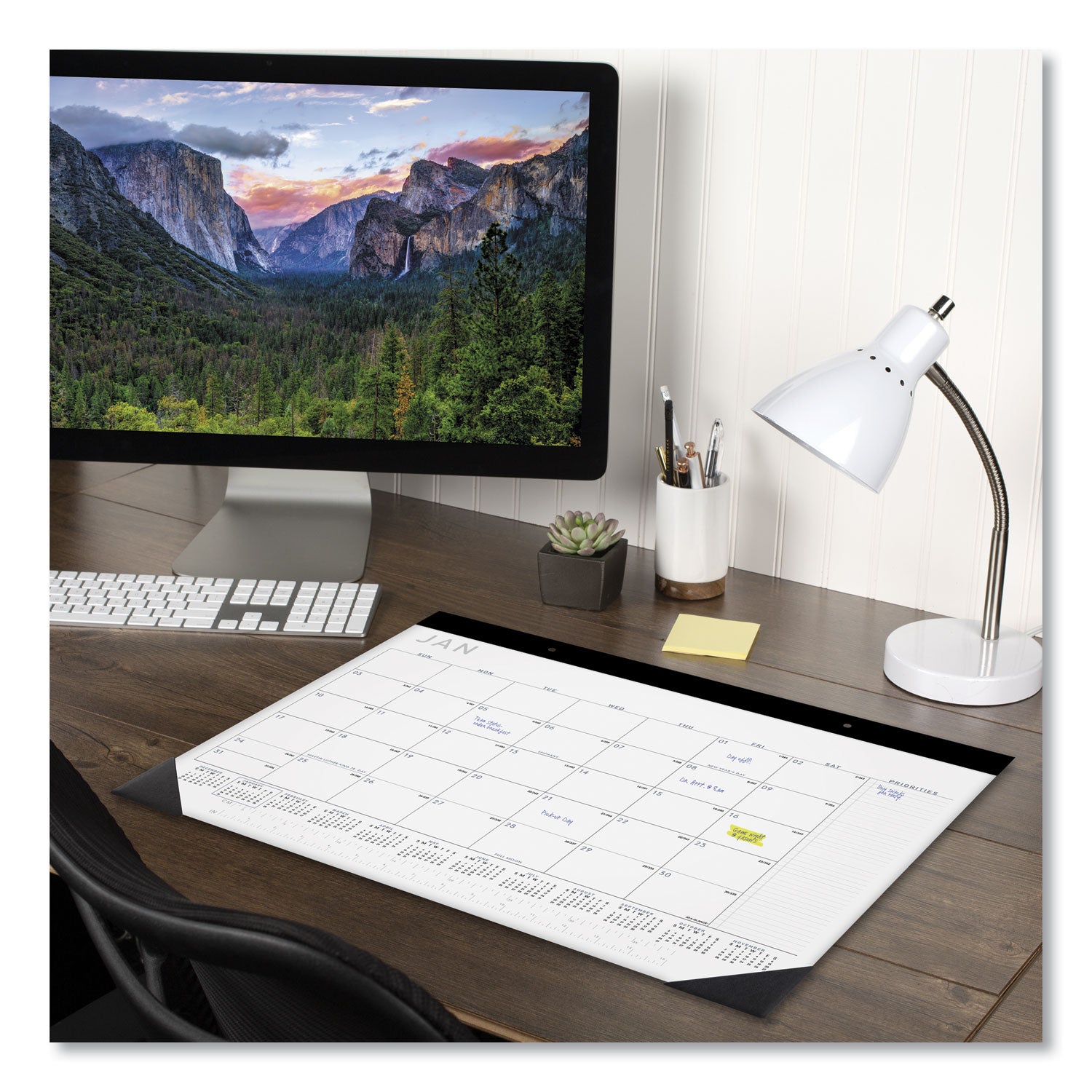 Contemporary Monthly Desk Pad, 22 x 17, White Sheets, Black Binding/Corners,12-Month (Jan to Dec): 2024