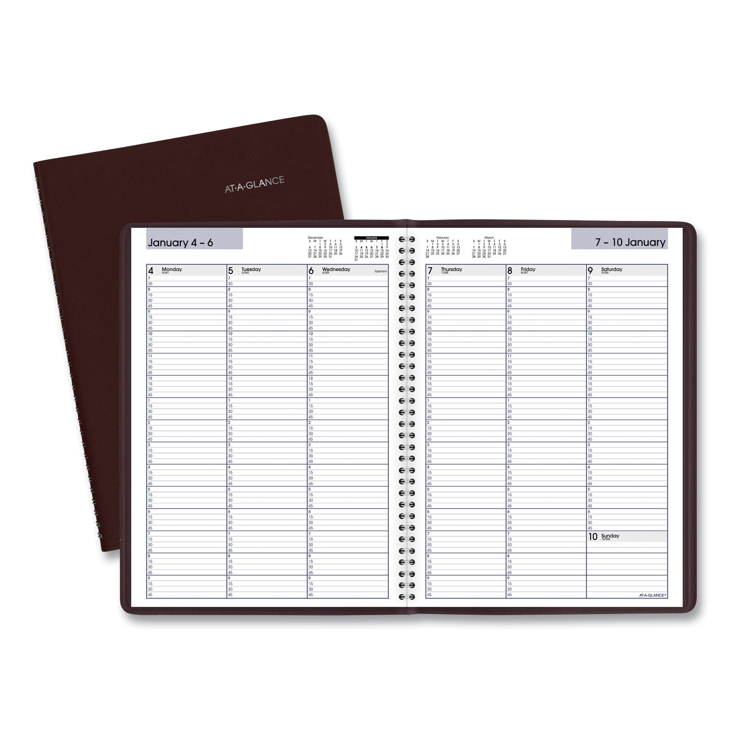 DayMinder Weekly Appointment Book, Vertical-Column Format, 11 x 8, Burgundy Cover, 12-Month (Jan to Dec): 2024 - 