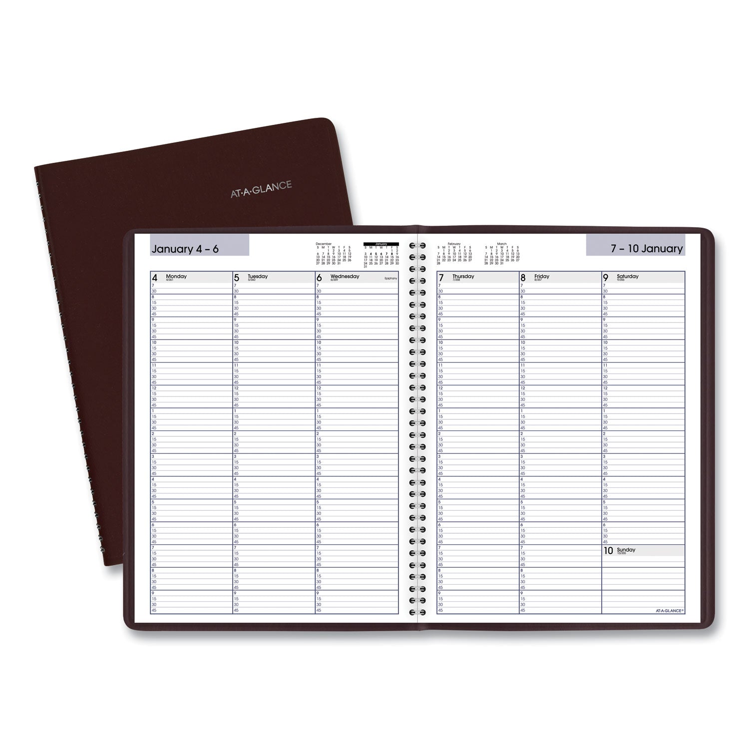 DayMinder Weekly Appointment Book, Vertical-Column Format, 11 x 8, Burgundy Cover, 12-Month (Jan to Dec): 2024