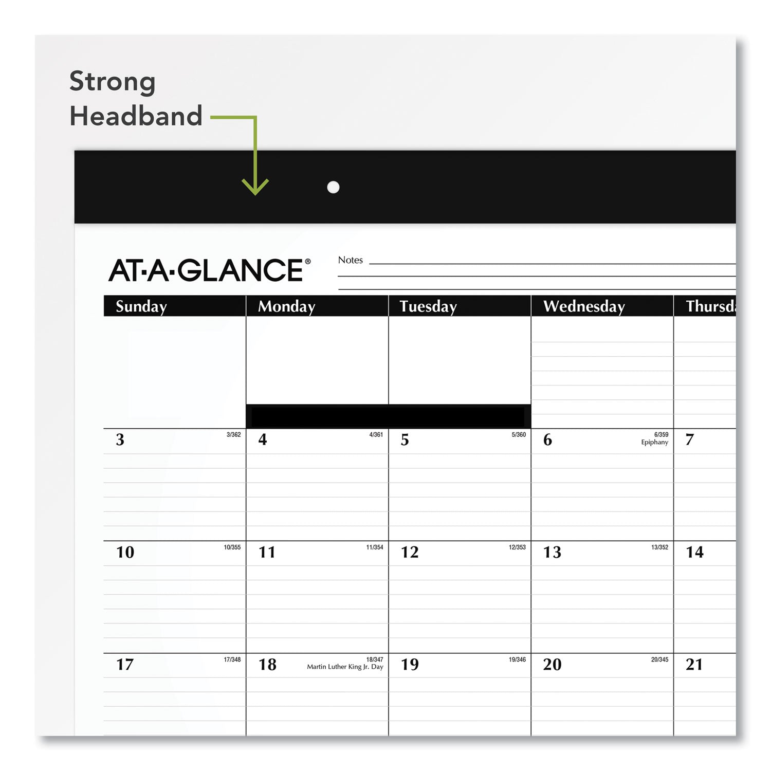 Monthly Refillable Desk Pad, 22 x 17, White Sheets, Black Binding, Black Corners, 12-Month (Jan to Dec): 2024 - 