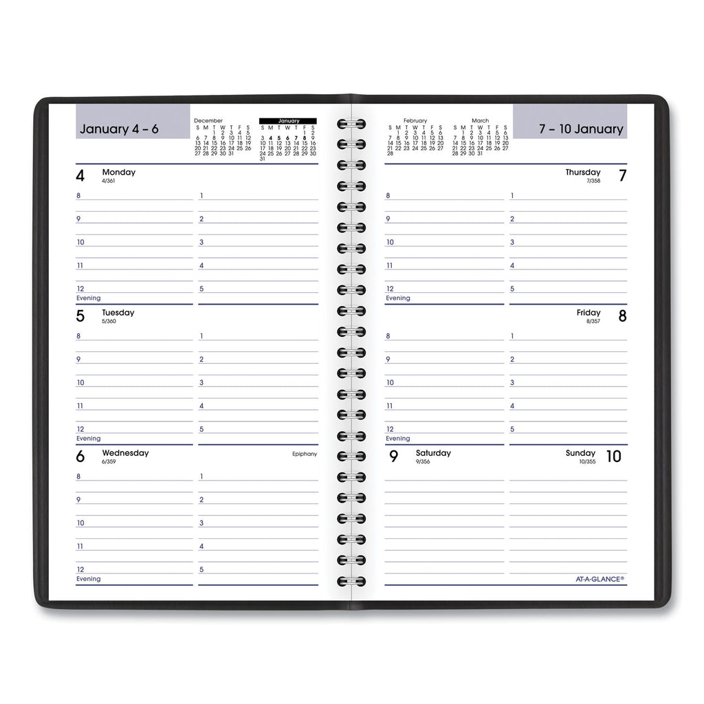 DayMinder Block Format Weekly Appointment Book, 8.5 x 5.5, Black Cover, 12-Month (Jan to Dec): 2024