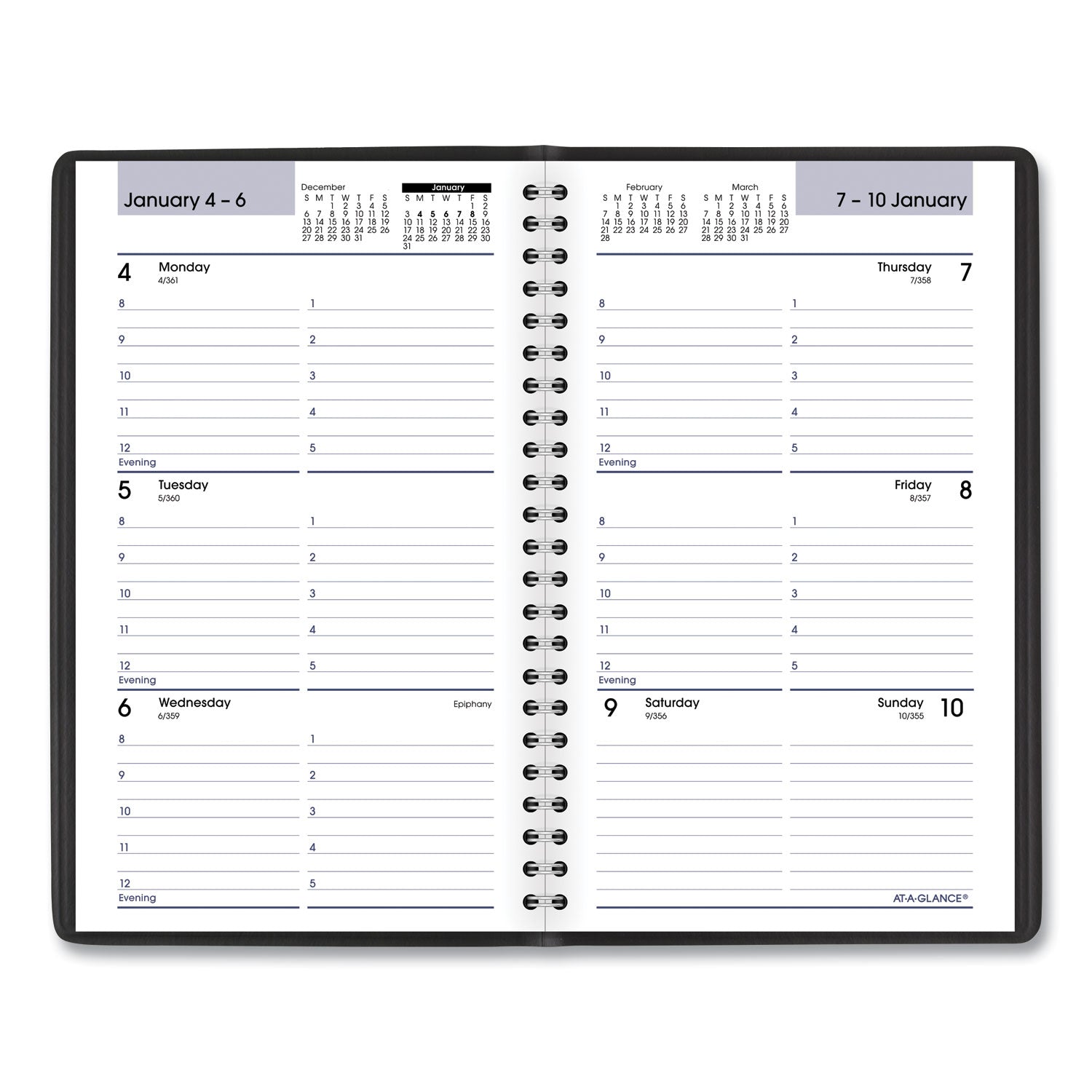 DayMinder Block Format Weekly Appointment Book, 8.5 x 5.5, Black Cover, 12-Month (Jan to Dec): 2024 - 