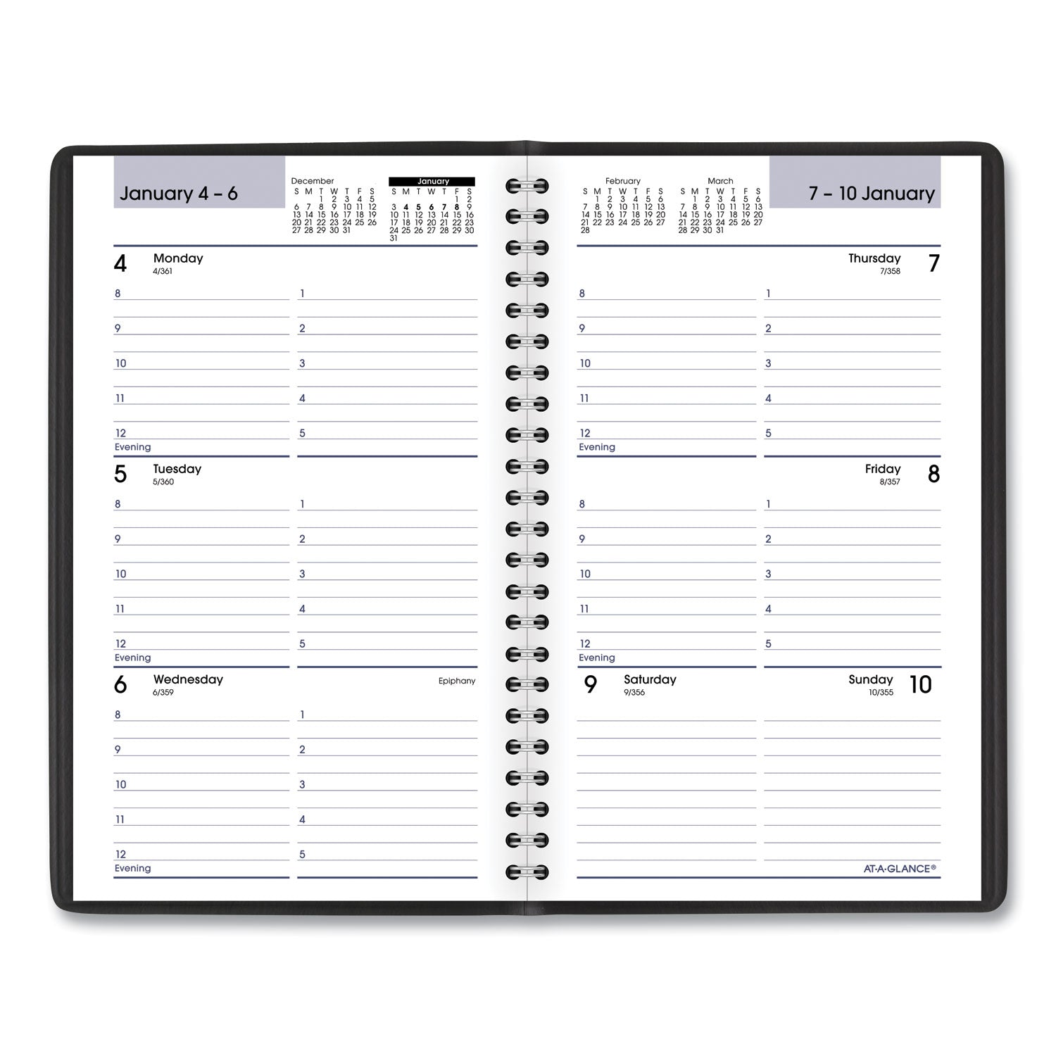 DayMinder Block Format Weekly Appointment Book, 8.5 x 5.5, Black Cover, 12-Month (Jan to Dec): 2024
