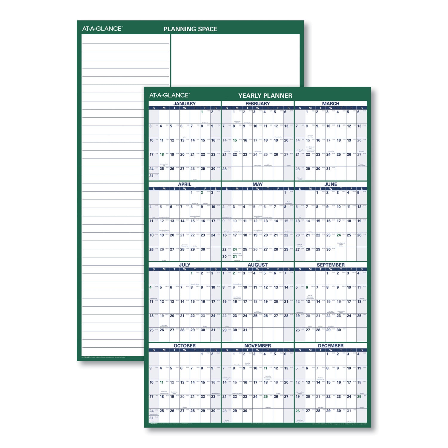 At-A-Glance Vertical Reversible Erasable Wall Calendar - Extra Large Size - Julian Dates - Yearly - 12 Month - January 2024 - December 2024 - 48" x 32" White Sheet - Green - Laminate - Erasable, Laminated, Write on/Wipe off, Reversible, Notes Area, U - 3