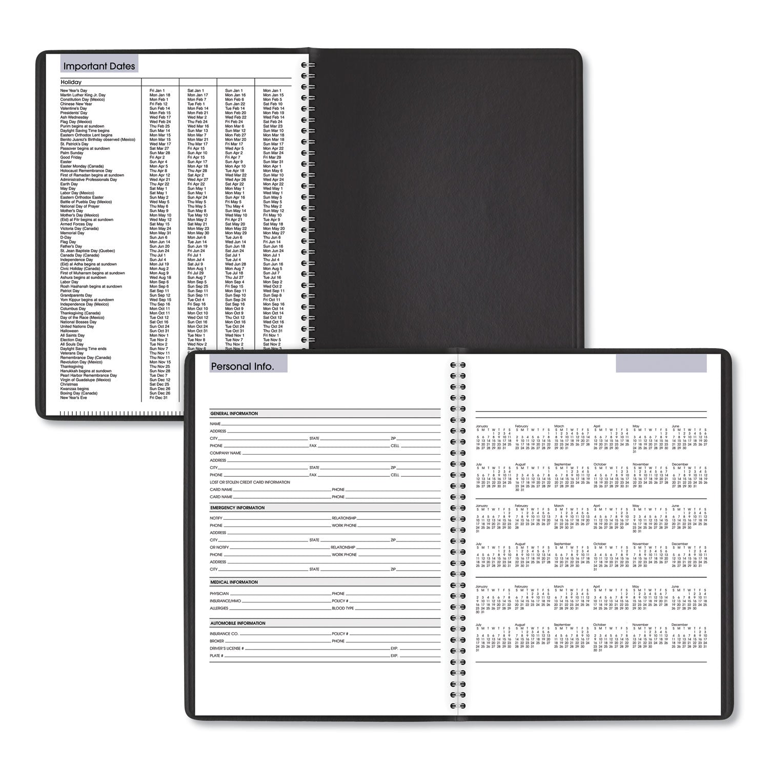 DayMinder Weekly Appointment Book, Vertical-Column Format, 11 x 8, Black Cover, 12-Month (Jan to Dec): 2024 - 