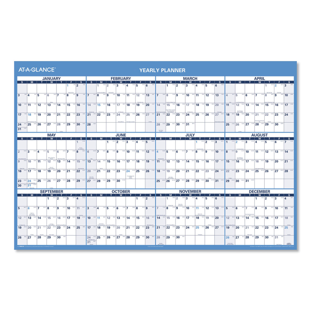 Horizontal Reversible/Erasable Wall Planner, 48 x 32, White/Blue Sheets, 12-Month (Jan to Dec): 2024