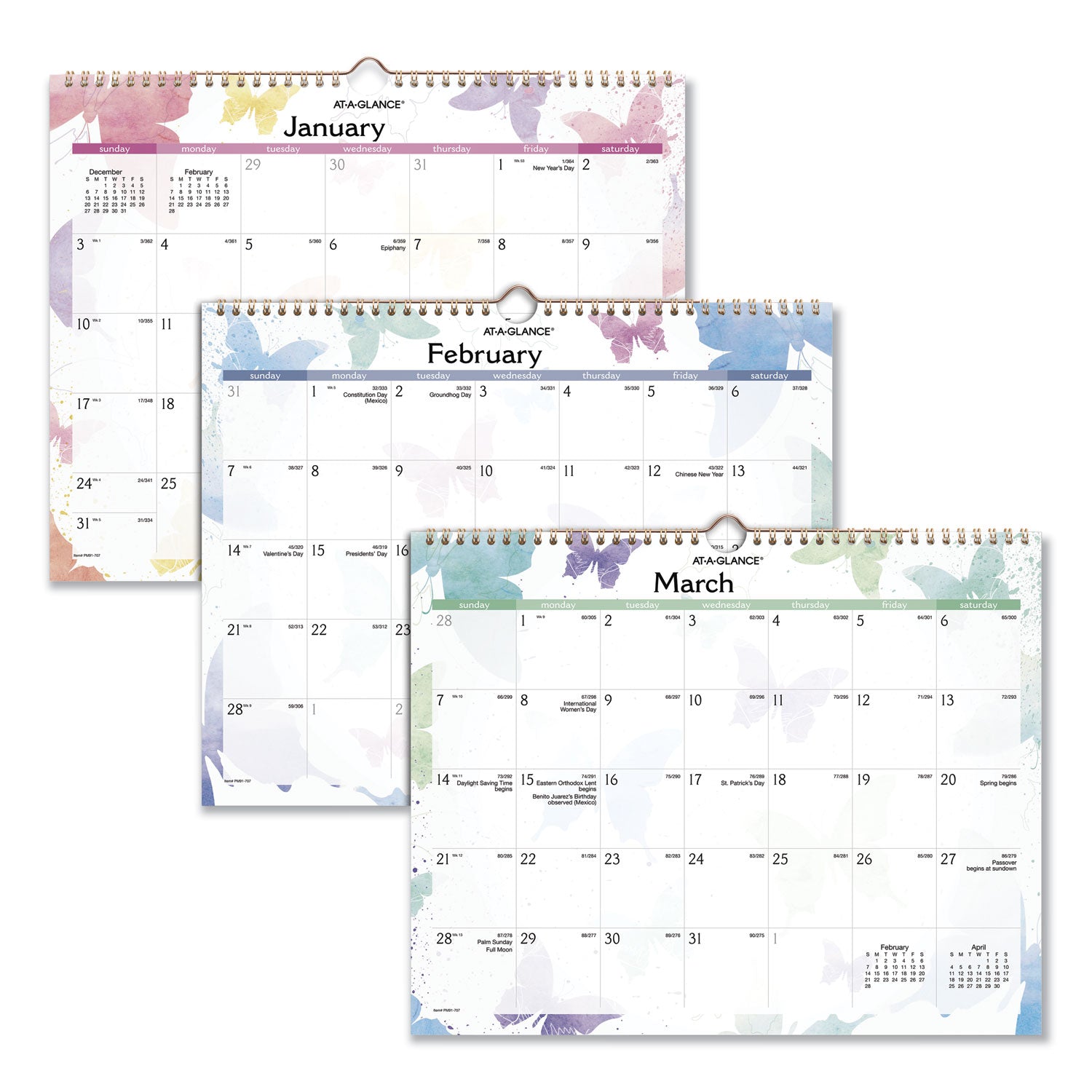 Watercolors Recycled Monthly Wall Calendar, Watercolors Artwork, 15 x 12, White/Multicolor Sheets, 12-Month (Jan-Dec): 2024 - 