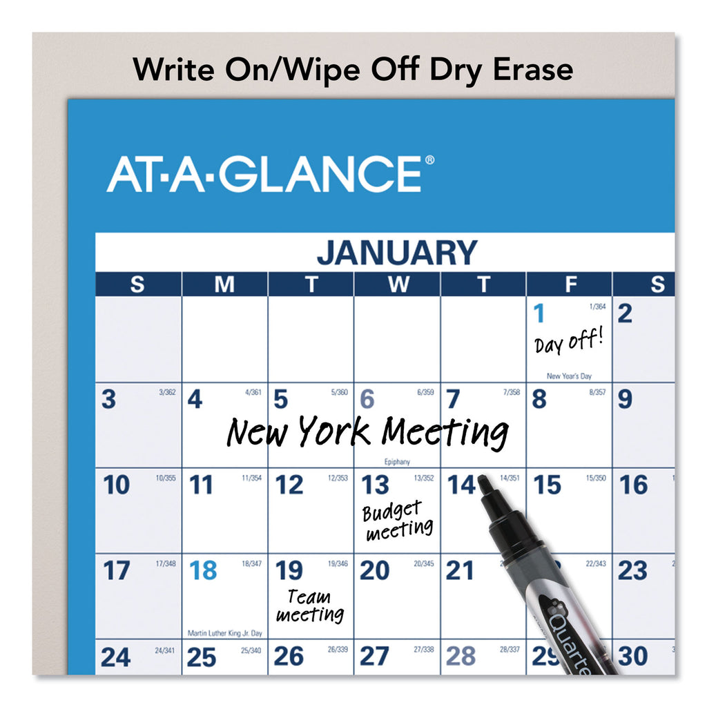 Horizontal Reversible/Erasable Wall Planner, 48 x 32, White/Blue Sheets, 12-Month (Jan to Dec): 2024