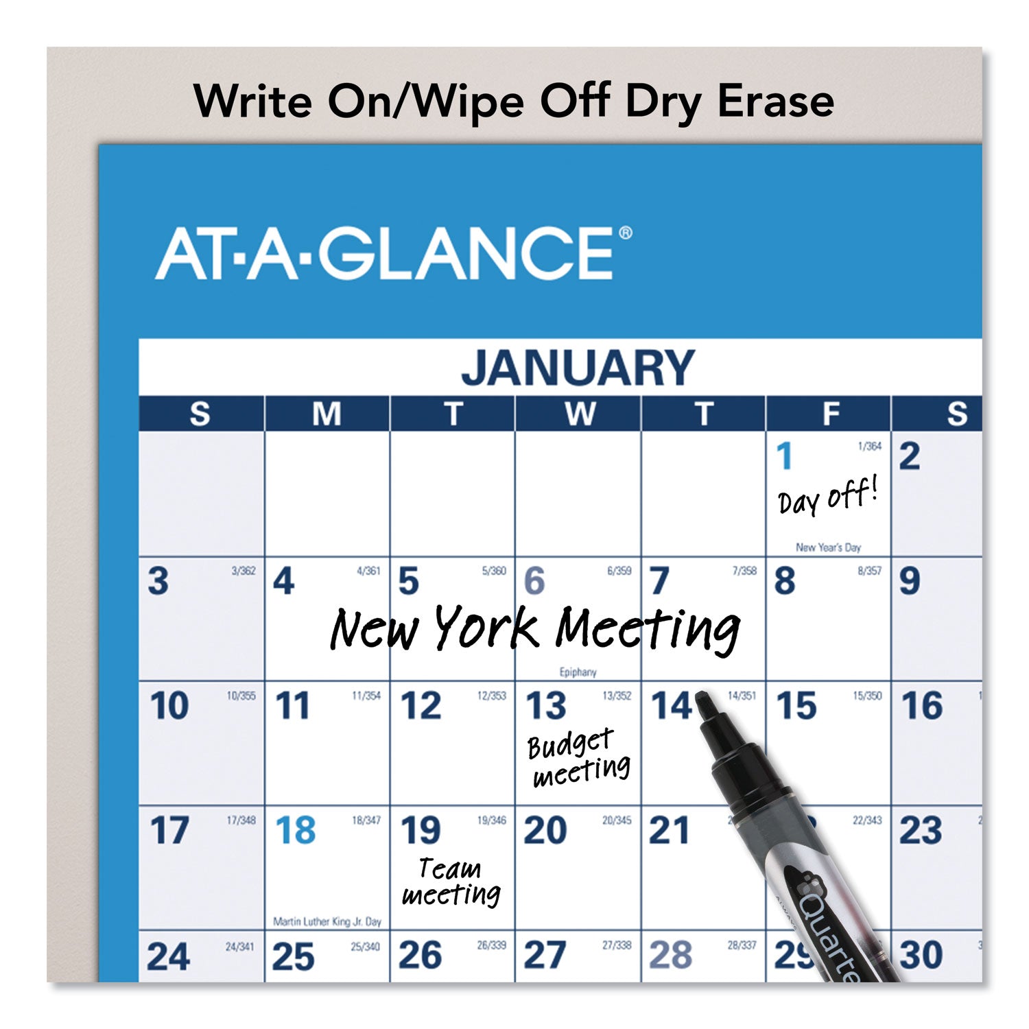 Horizontal Reversible/Erasable Wall Planner, 48 x 32, White/Blue Sheets, 12-Month (Jan to Dec): 2024