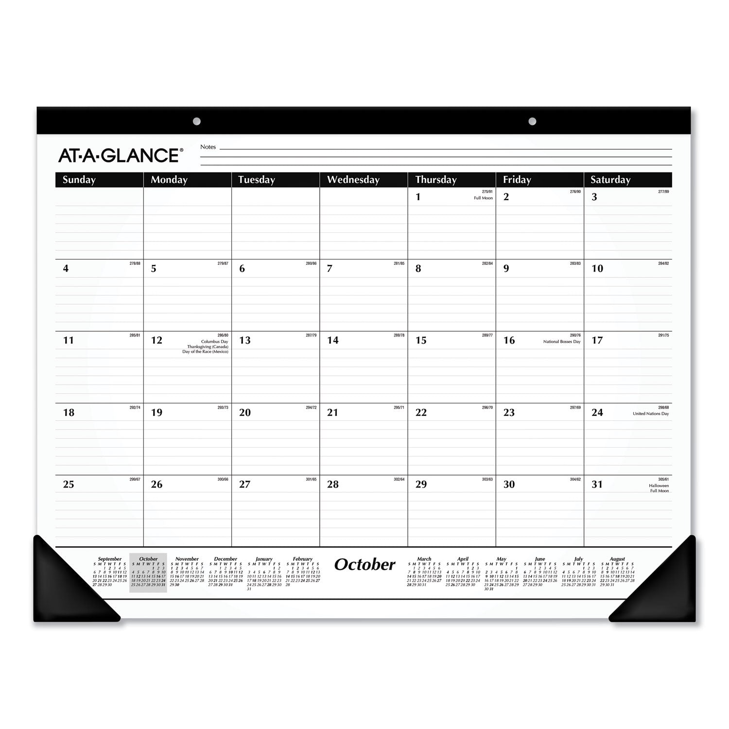 Academic Year Ruled Desk Pad, 21.75 x 17, White Sheets, Black Binding, Black Corners, 16-Month (Sept to Dec): 2023 to 2024 - 