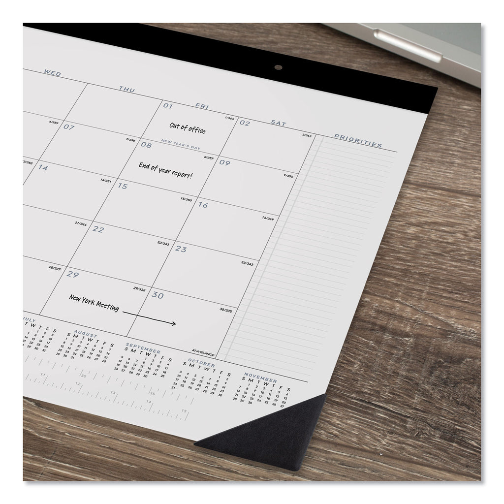 Contemporary Monthly Desk Pad, 22 x 17, White Sheets, Black Binding/Corners,12-Month (Jan to Dec): 2024
