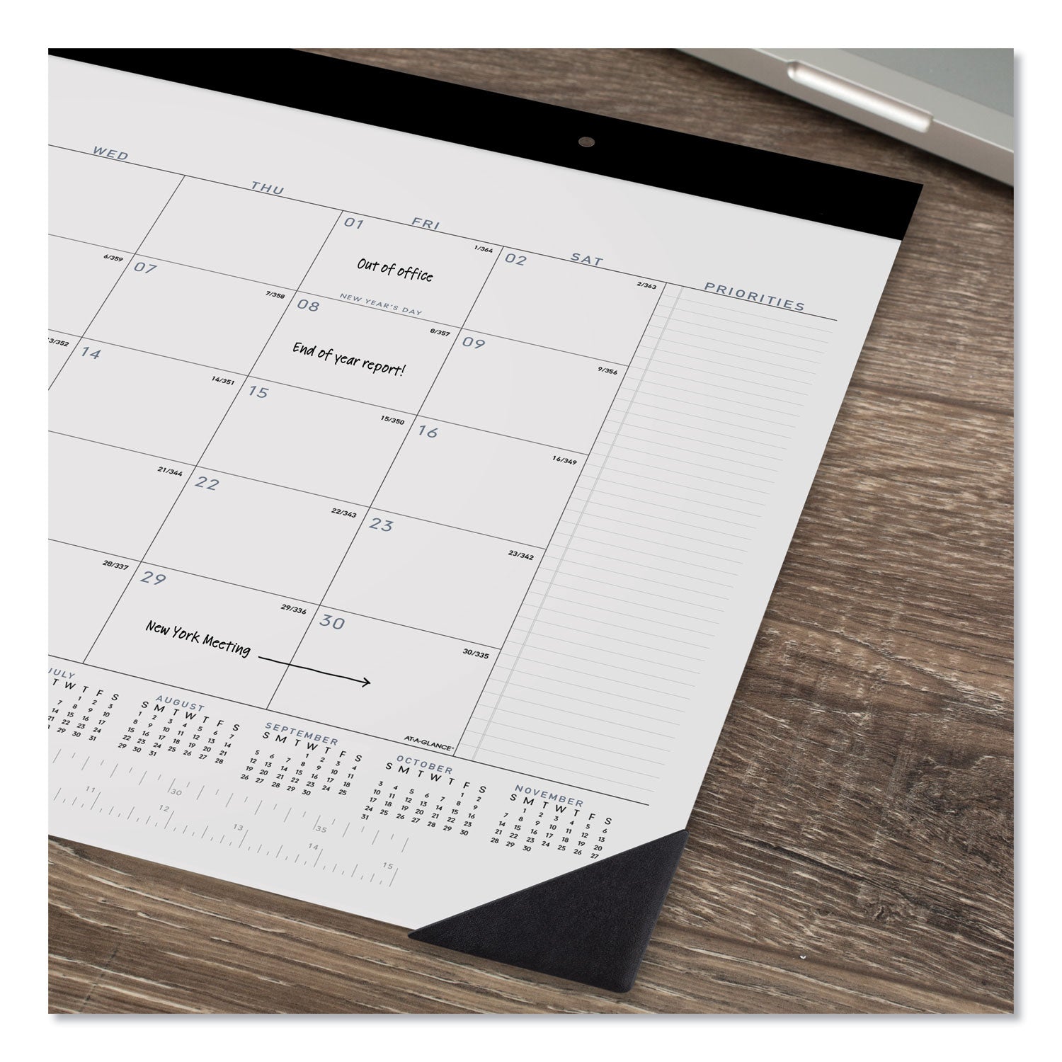 Contemporary Monthly Desk Pad, 22 x 17, White Sheets, Black Binding/Corners,12-Month (Jan to Dec): 2024