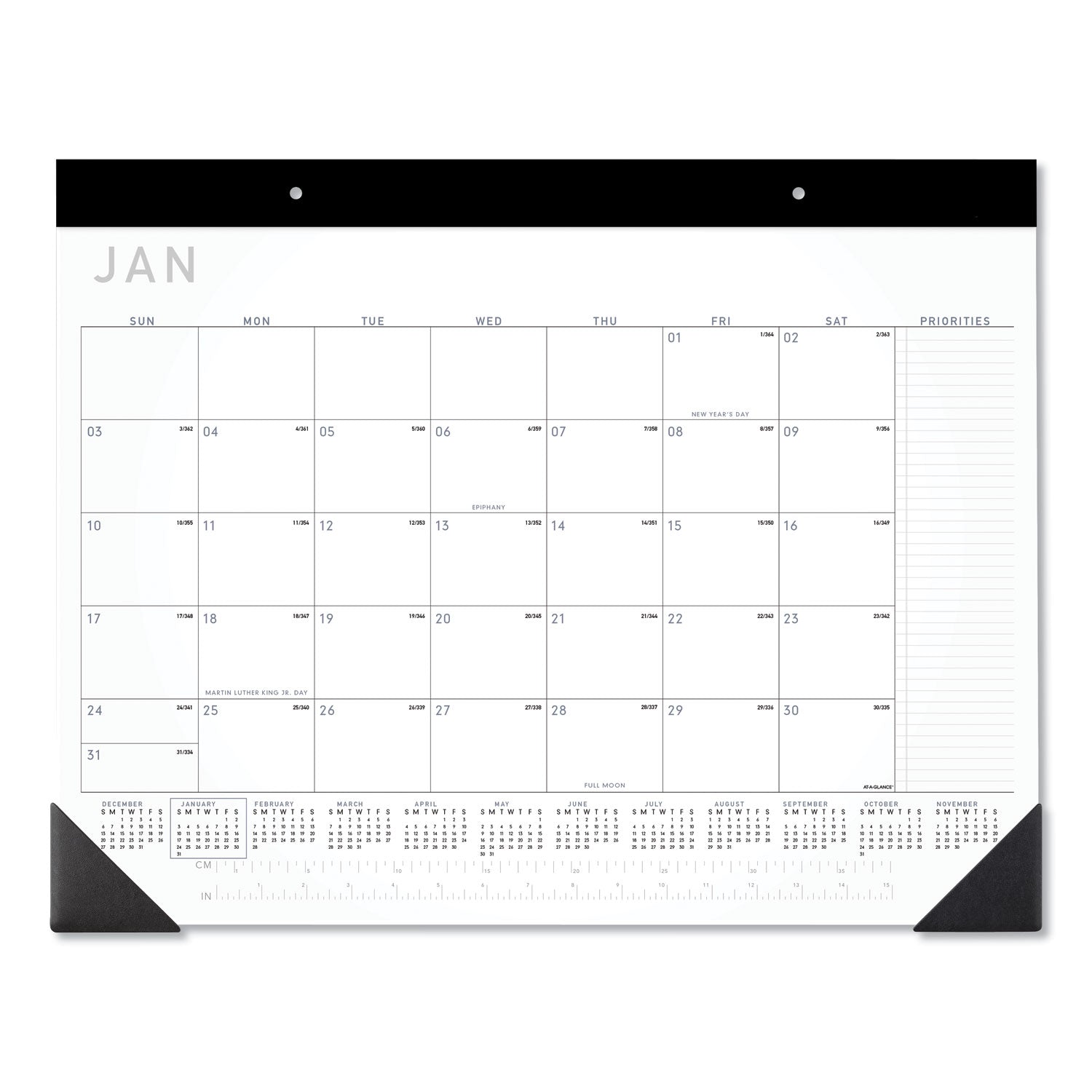 Contemporary Monthly Desk Pad, 22 x 17, White Sheets, Black Binding/Corners,12-Month (Jan to Dec): 2024