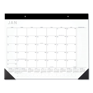 Contemporary Monthly Desk Pad, 22 x 17, White Sheets, Black Binding/Corners,12-Month (Jan to Dec): 2024
