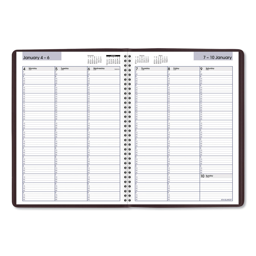 DayMinder Weekly Appointment Book, Vertical-Column Format, 11 x 8, Burgundy Cover, 12-Month (Jan to Dec): 2024