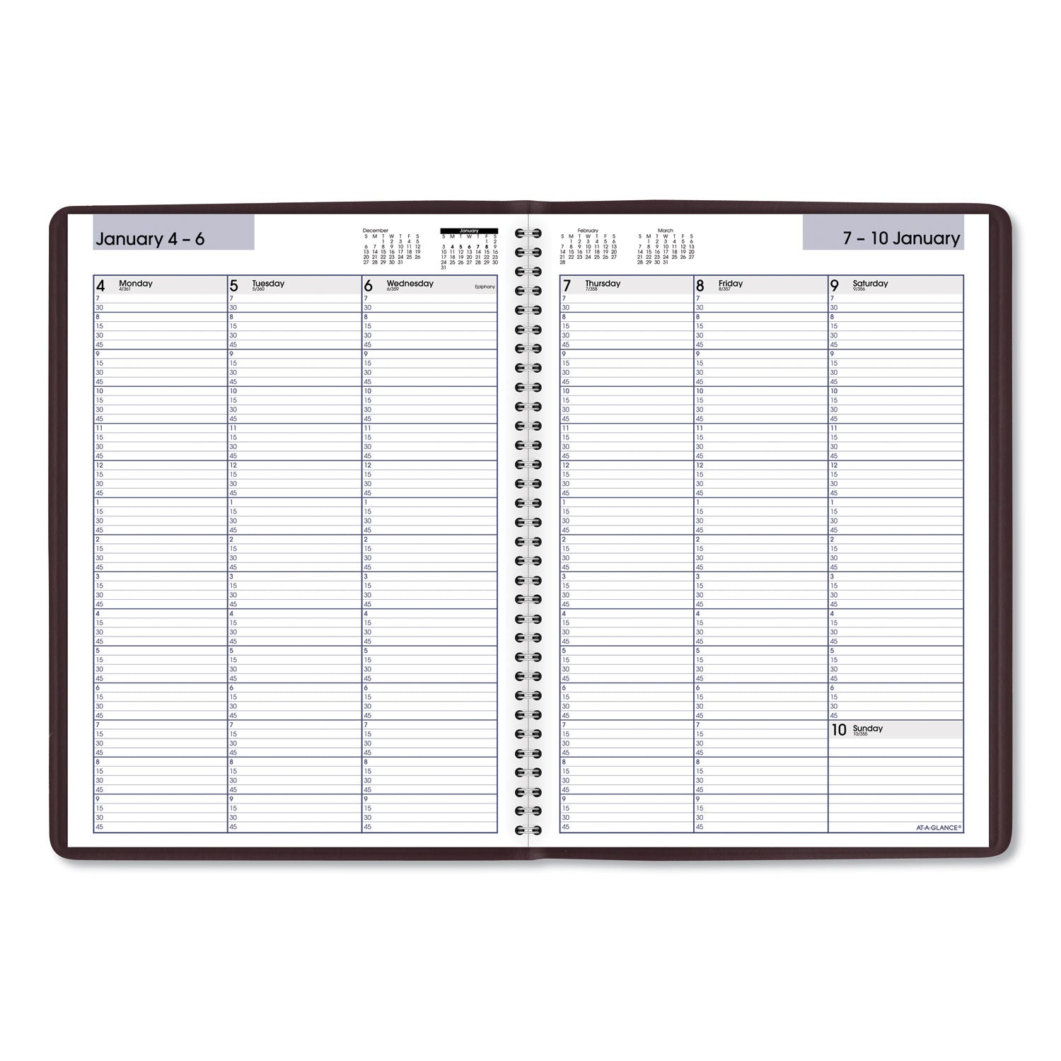 DayMinder Weekly Appointment Book, Vertical-Column Format, 11 x 8, Burgundy Cover, 12-Month (Jan to Dec): 2024