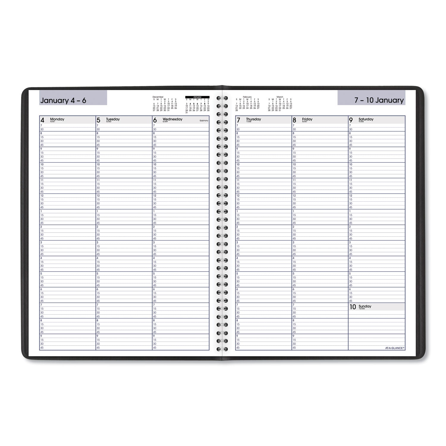 DayMinder Weekly Appointment Book, Vertical-Column Format, 11 x 8, Black Cover, 12-Month (Jan to Dec): 2024 - 