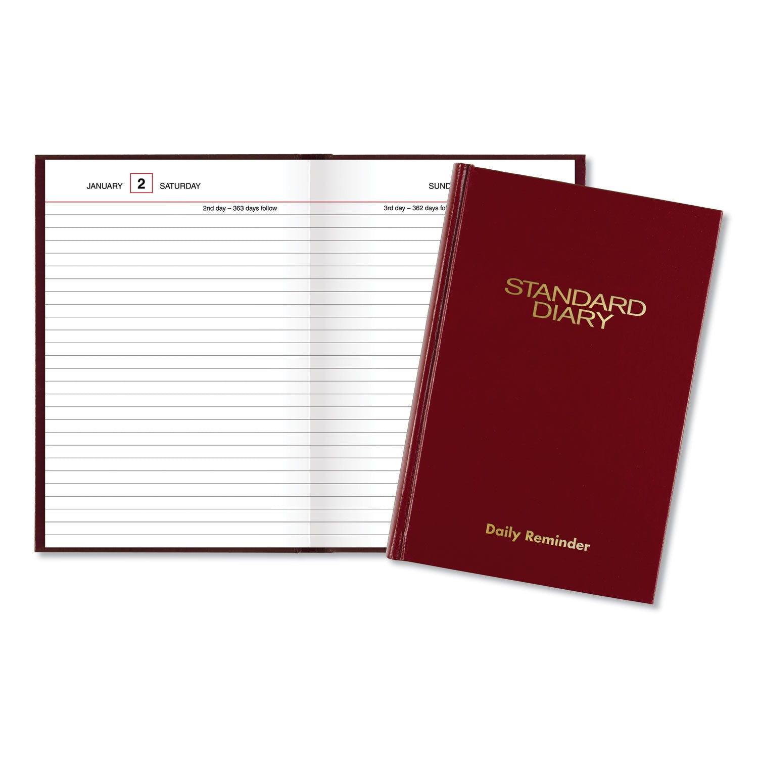 Standard Diary Daily Reminder Book, 2024 Edition, Medium/College Rule, Red Cover, (201) 7.5 x 5.13 Sheets - 