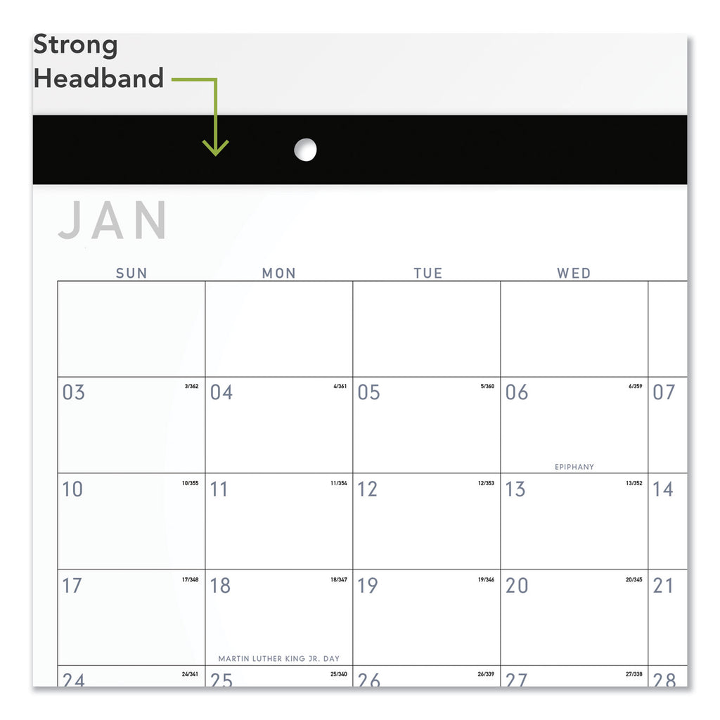 Contemporary Monthly Desk Pad, 18 x 11, White Sheets, Black Binding/Corners,12-Month (Jan to Dec): 2024