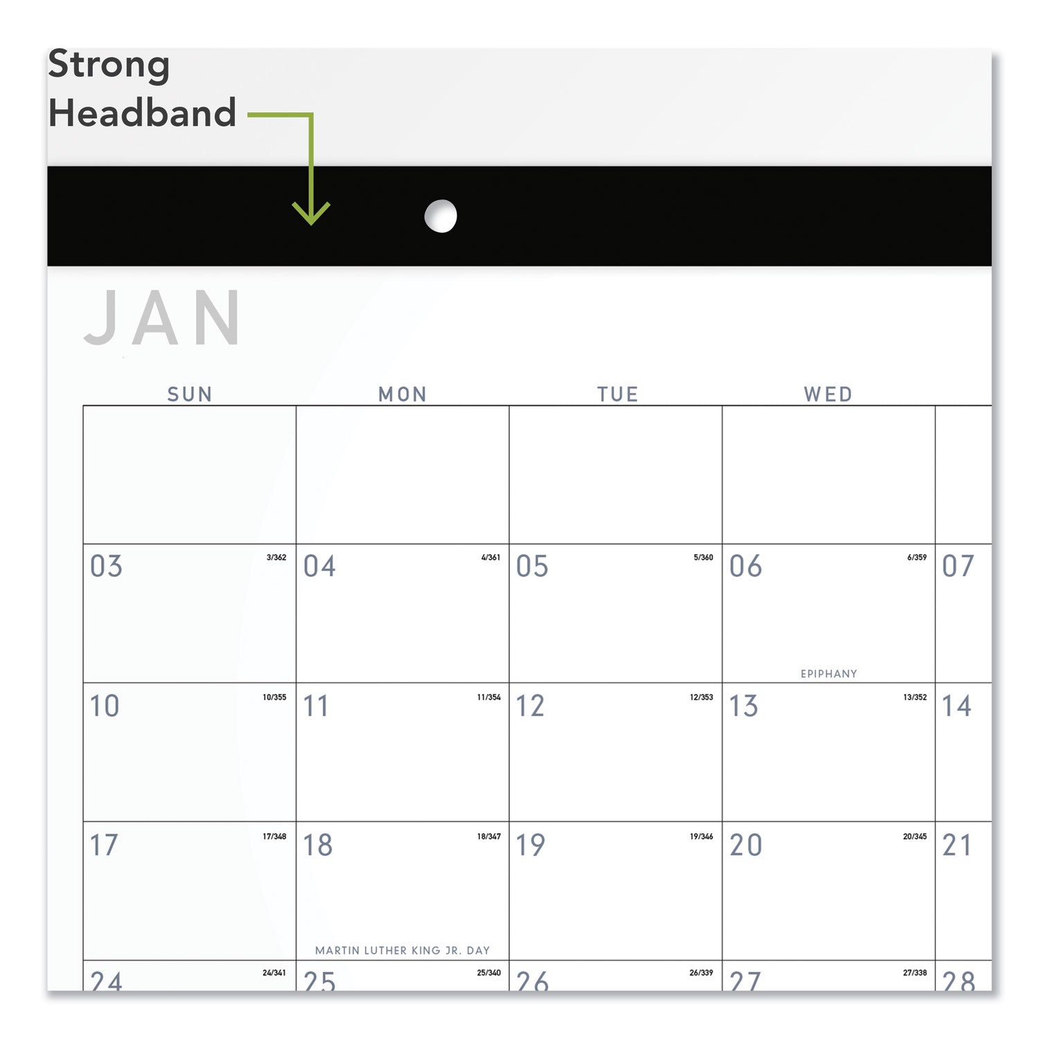 Contemporary Monthly Desk Pad, 18 x 11, White Sheets, Black Binding/Corners,12-Month (Jan to Dec): 2024