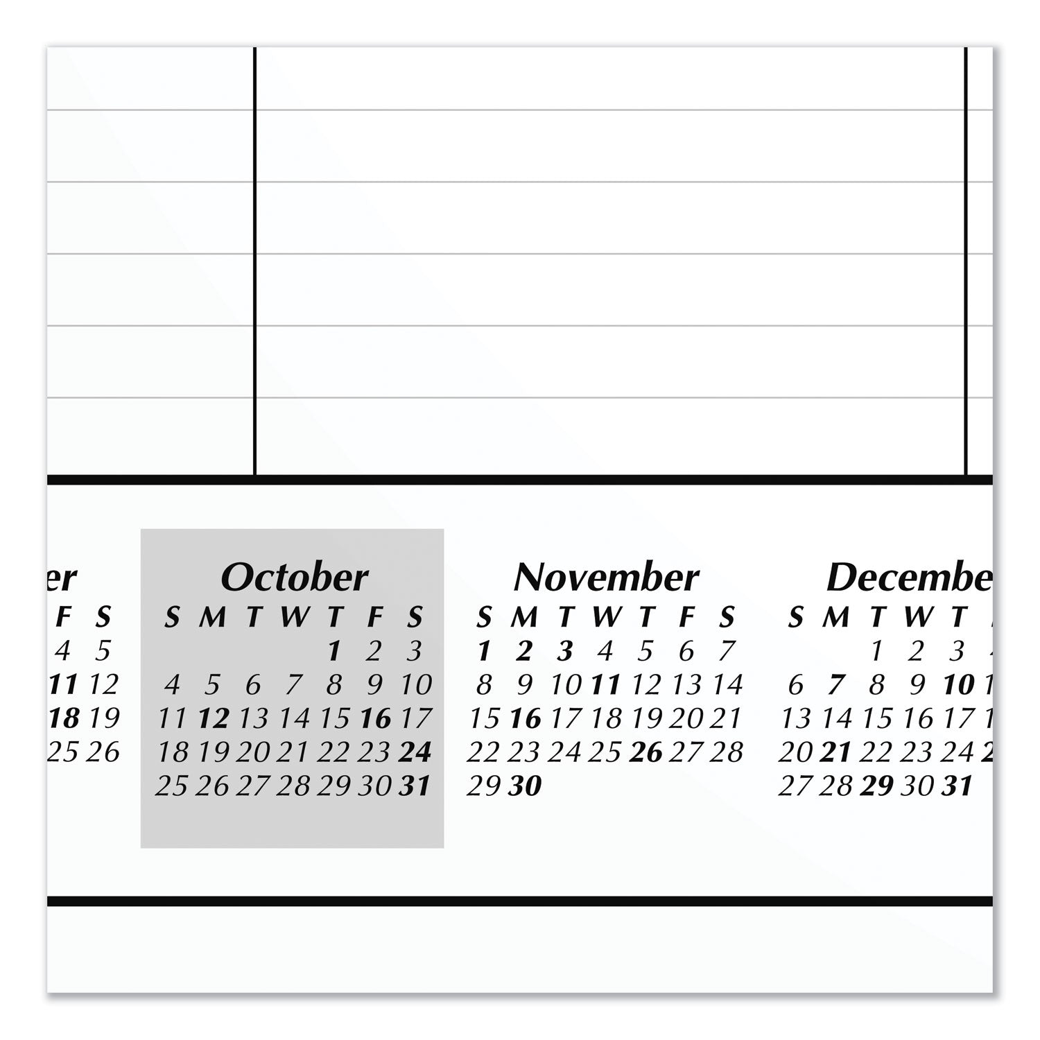 Academic Year Ruled Desk Pad, 21.75 x 17, White Sheets, Black Binding, Black Corners, 16-Month (Sept to Dec): 2023 to 2024 - 