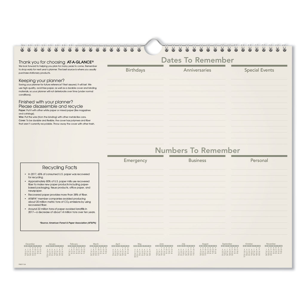 Recycled Wall Calendar, Unruled Blocks, 15 x 12, Sand/Green Sheets, 12-Month (Jan to Dec): 2024