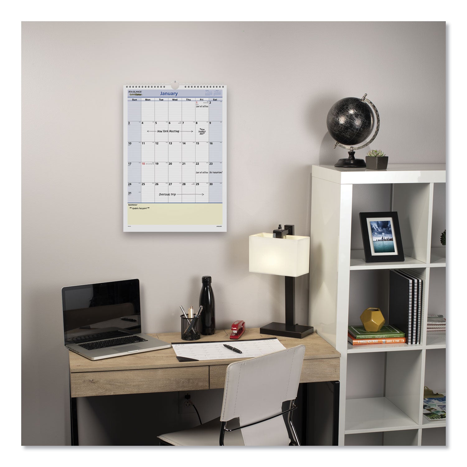 QuickNotes Wall Calendar, 12 x 17, White/Blue/Yellow Sheets, 12-Month (Jan to Dec): 2024 - 3