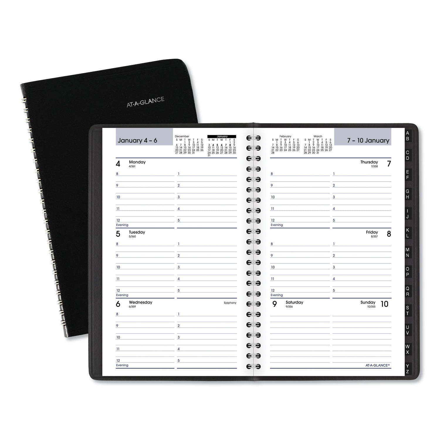 DayMinder Block Format Weekly Appointment Book, Tabbed Telephone/Add Section, 8.5 x 5.5, Black, 12-Month (Jan to Dec): 2024 - 