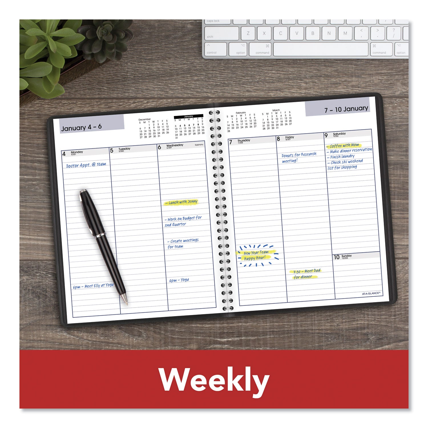 DayMinder Weekly Planner, Vertical-Column Format, 8.75 x 7, Black Cover, 12-Month (Jan to Dec): 2024 - 