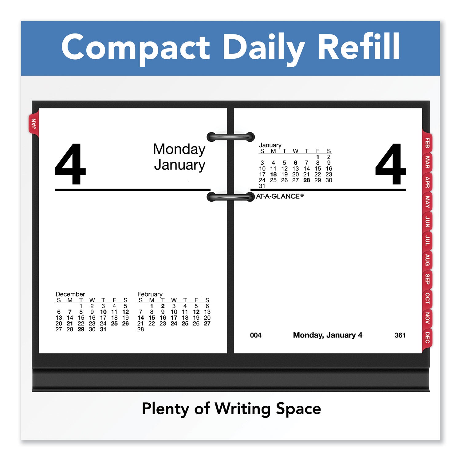 Compact Desk Calendar Refill, 3 x 3.75, White Sheets, 12-Month (Jan to Dec): 2024 - 3