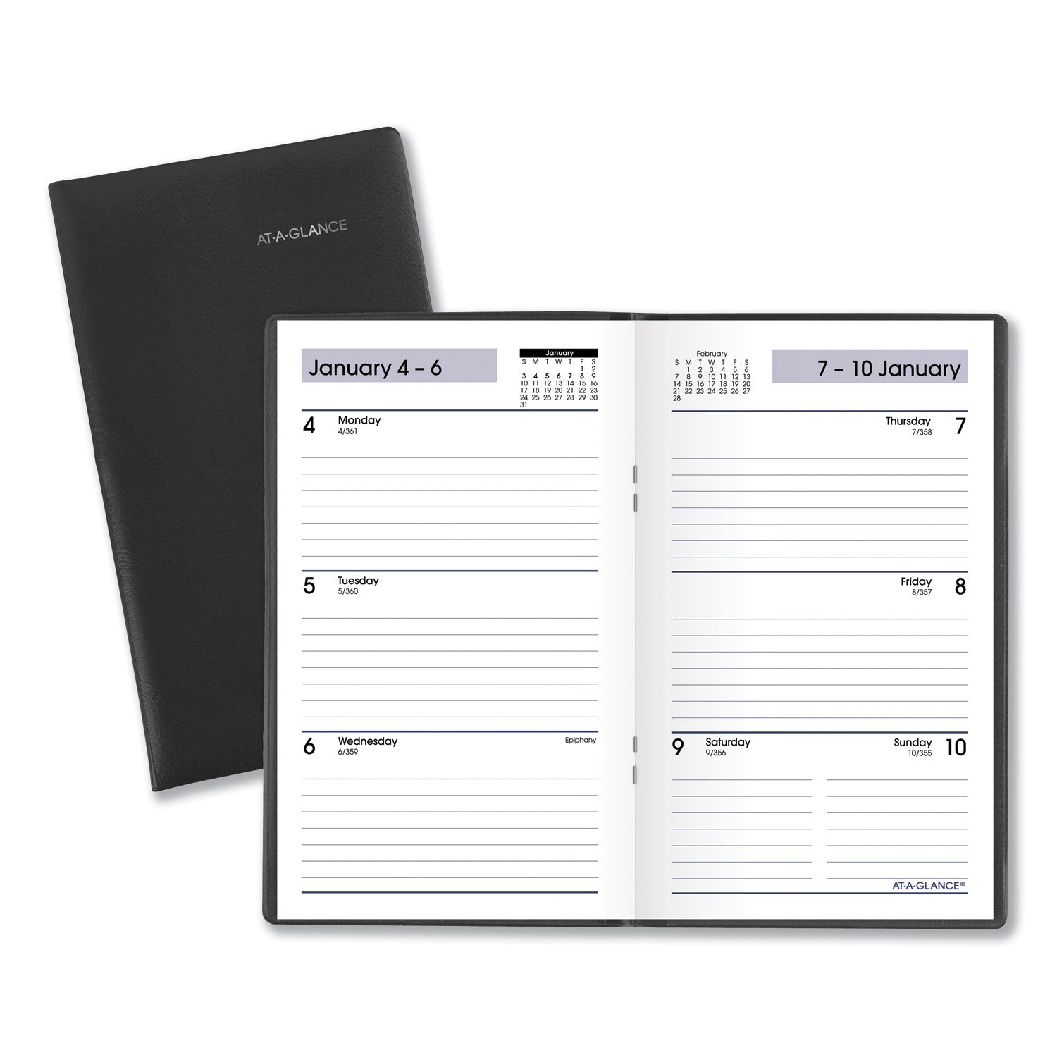 DayMinder Weekly Pocket Planner, 6 x 3.5, Black Cover, 12-Month (Jan to Dec): 2024 - 