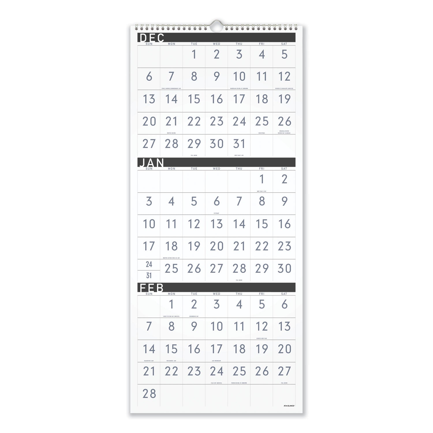 Three-Month Reference Wall Calendar, Contemporary Artwork/Formatting, 12 x 27, White Sheets, 15-Month (Dec-Feb): 2023 to 2025 - 1