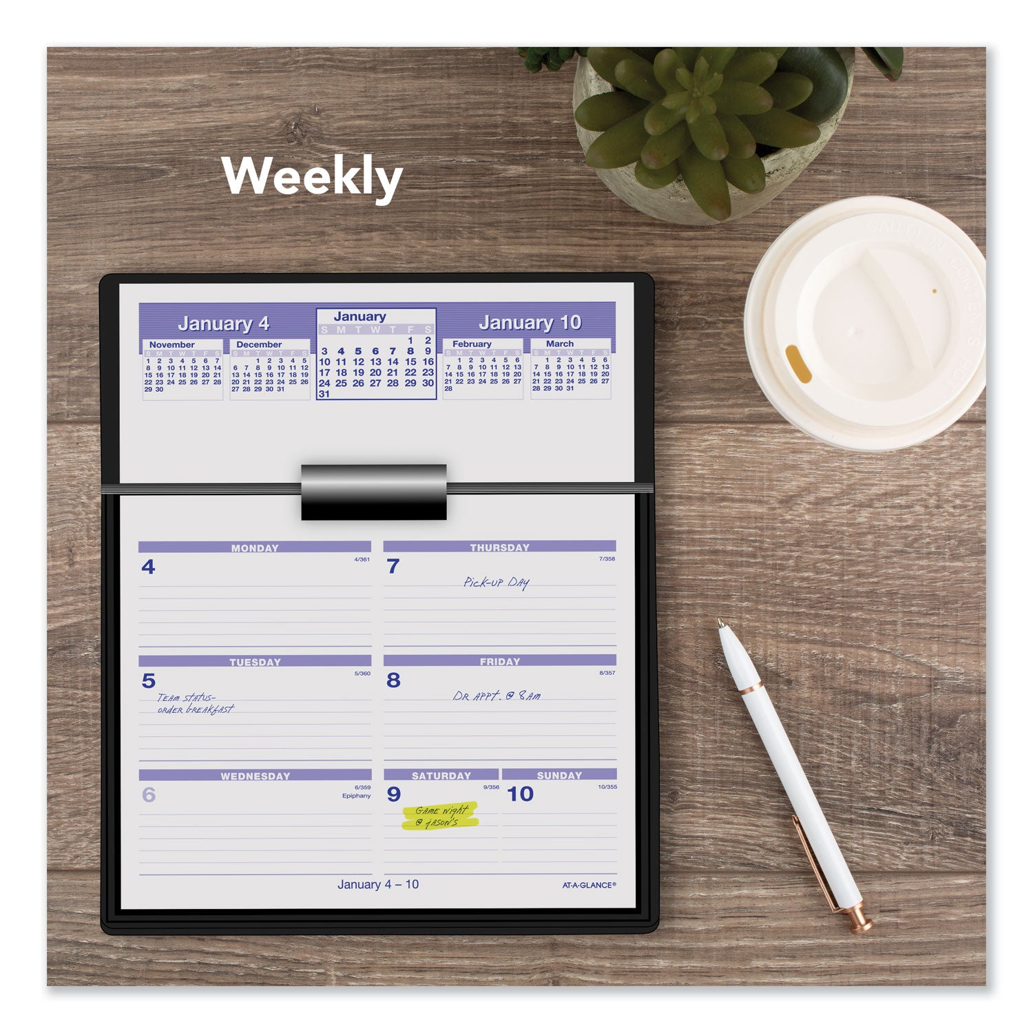 At-A-Glance Flip-A-Week Desk Calendar Refill - Small Size - Julian Dates - Weekly - 12 Month - January 2024 - December 2024 - 1 Week Double Page Layout - 6" x 7" White Sheet - Desk - White, Blue - Paper - 1 Each