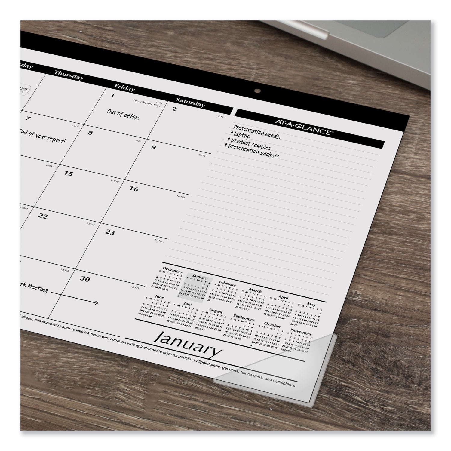 Compact Desk Pad, 18 x 11, White Sheets, Black Binding, Clear Corners, 12-Month (Jan to Dec): 2024 - 3