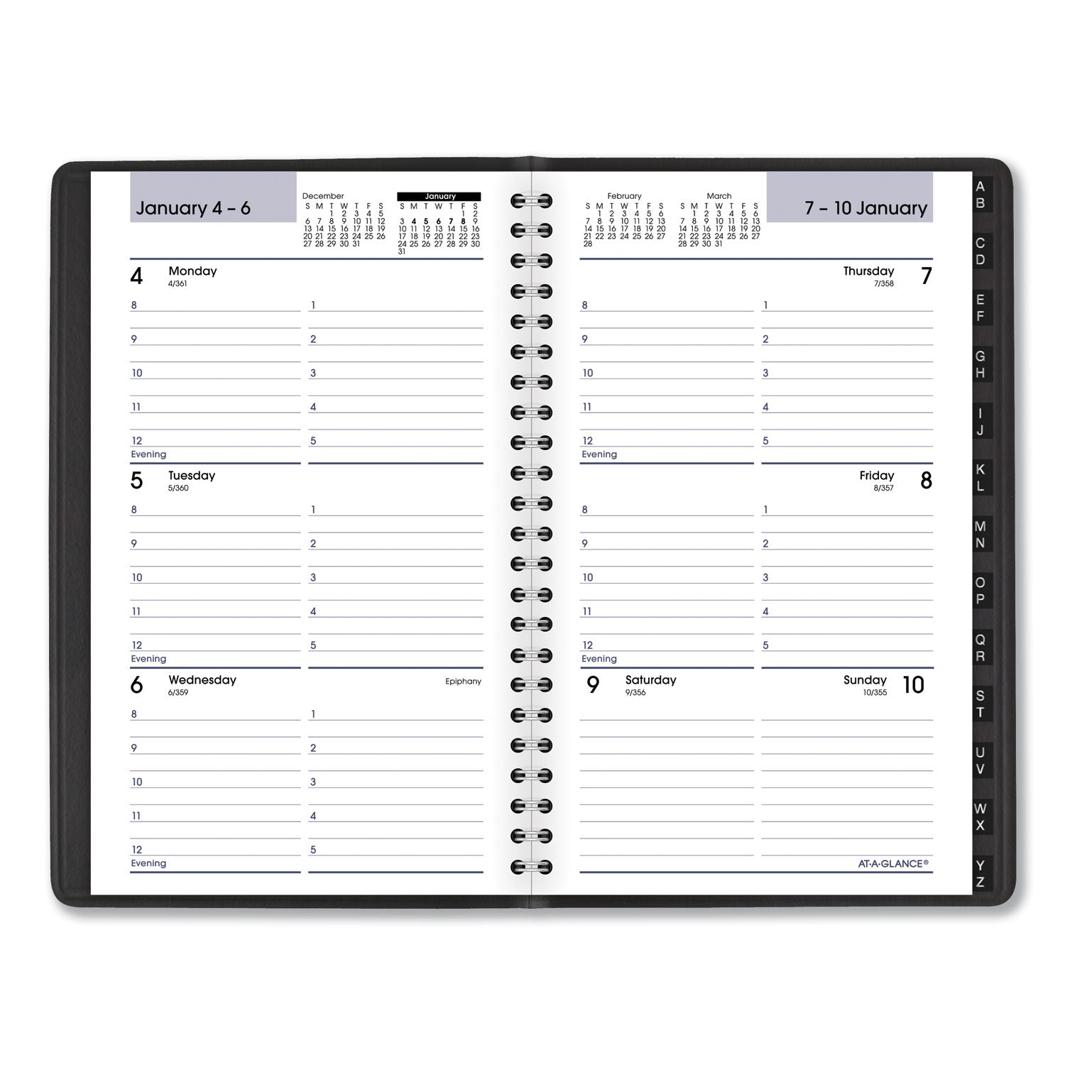 DayMinder Block Format Weekly Appointment Book, Tabbed Telephone/Add Section, 8.5 x 5.5, Black, 12-Month (Jan to Dec): 2024 - 
